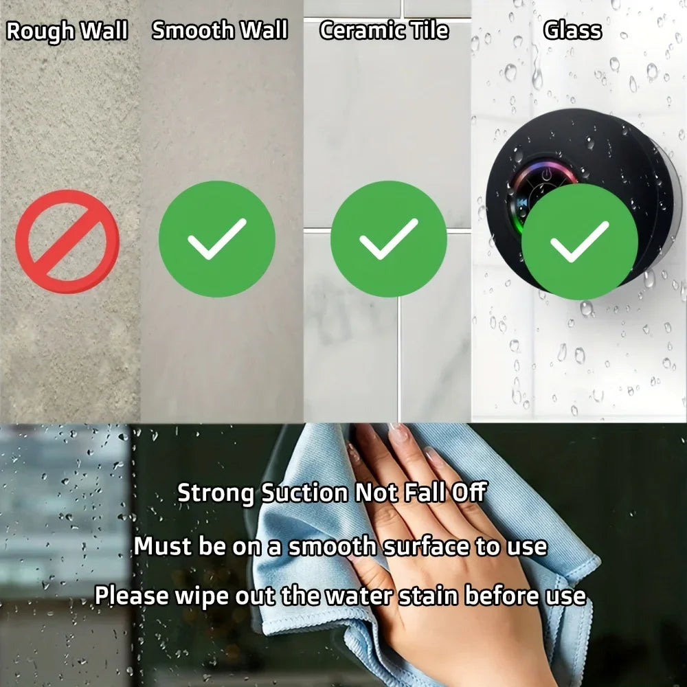 IPX4 Waterproof Bluetooth Speaker – Wireless with Suction Cup, LED Lights & Hi-Fi Sound
