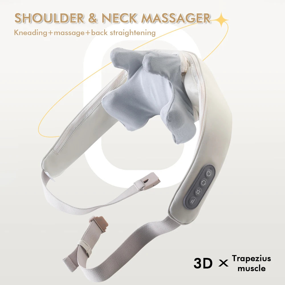 Wireless Neck & Back Massager – Rechargeable Deep Kneading with Heat for Pain Relief