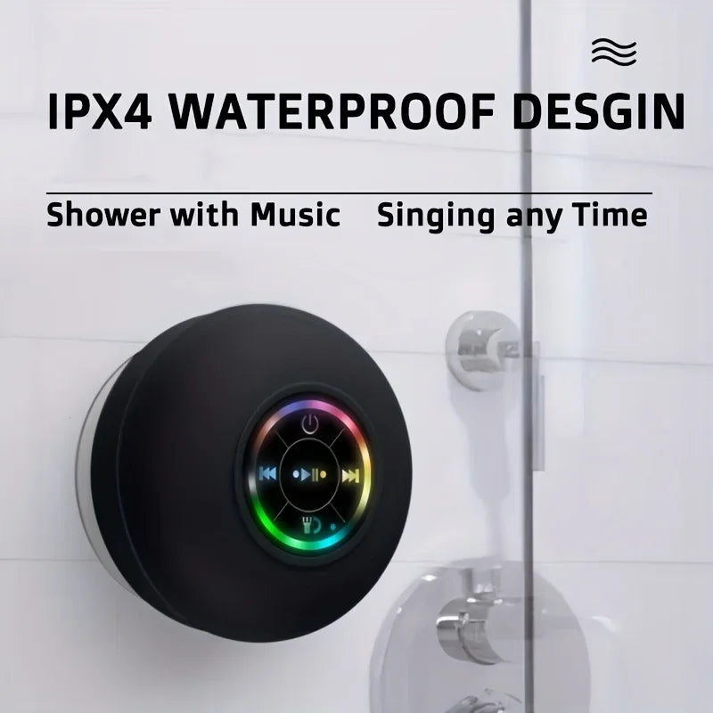 IPX4 Waterproof Bluetooth Speaker – Wireless with Suction Cup, LED Lights & Hi-Fi Sound
