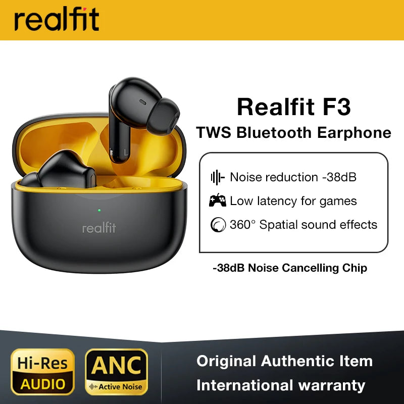 Realfit F3 ANC Bluetooth Earphones – Active Noise Canceling, Hi-Fi Sound & Low Latency